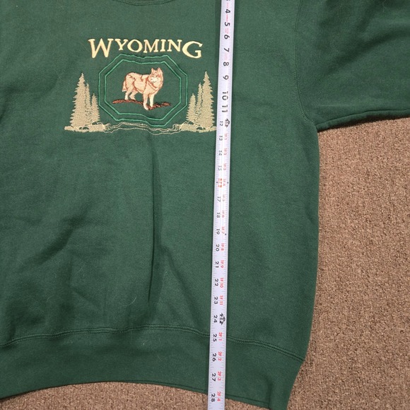 Vintage 90s Nature Wolf Sweatshirt Mens XL Embroidered Green Oneita Made in USA - Picture 5 of 6